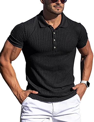Poloshirt Herren Kurzarm T Shirts Männer Hemd T-Shirt Slim Fit Golf Sports Schwarz XL von ANGGREK