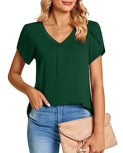 Sommer-Tops für Frauen, lässig, V-Ausschnitt, Kurzarm-Shirts, lose Blütenblatt-Hülsen, T-Shirts, Elegante Damenbekleidung Armeegrün von ANGGREK