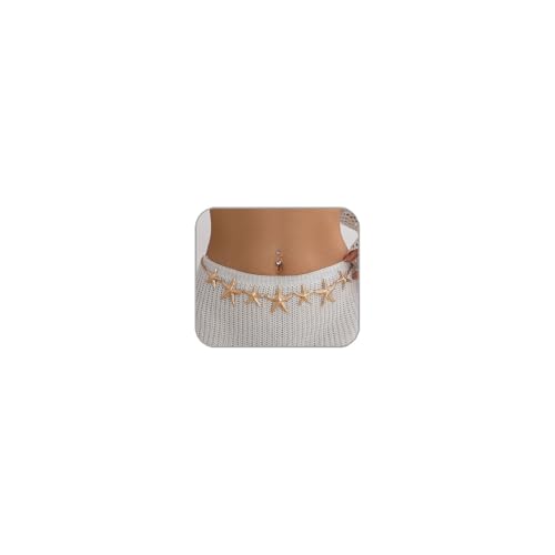 ANGLEQUEEN Meerjungfrauen Seestern Taillenkette Gürtel für Damen Meerjungfrauen Gold Seestern Muschel Bauch Wasserdicht Körperkette Piratenkostüm Damen (Stil 3) von ANGLEQUEEN