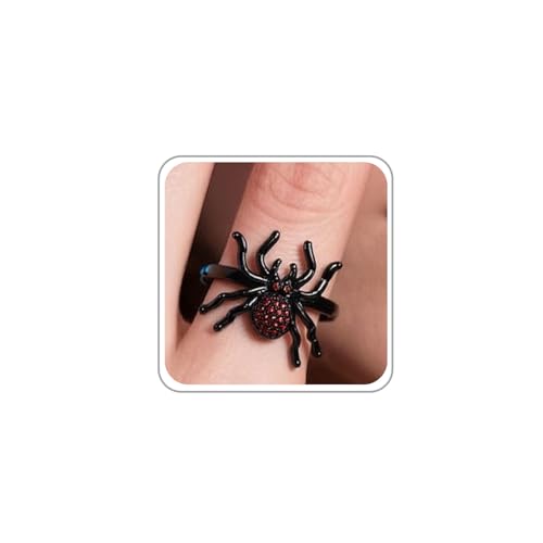 ANGLEQUEEN Punk Spinnenringe für Frauen Silber Schwarz Spinnennetz Fledermaus Knöchel Ringe Gothic Vintage Dunkle Kristall Ringe Rot Herz Edelstein Statement Ringe, Kupfer, Kein Edelstein von ANGLEQUEEN