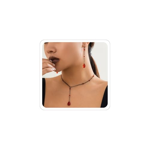 ANGLEQUEEN Y2K-Halskette im Gothic-Stil, rote Tropfen-Halskette, Gothic-Perlen, Punk-Stil, Y2K, schwarz, Choker-Halskette, Halloween-Halskette, Gothic-Schmuck für Damen, Zink, Kein Edelstein von ANGLEQUEEN