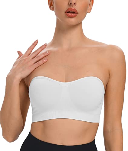 ANGOOL Damen Bandeau Trägerloser BH ohne Bügel Gepolsterter Bralette BH Nahtlose Tube Top BH mit Transparenten Trägern, Weiß, L von ANGOOL