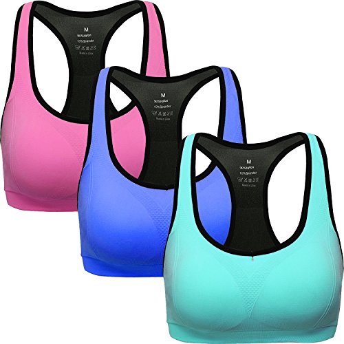 ANGOOL Damen Komfort Klassische Racerback Sport BH Top Fuer Yoga Fitness-Training, Rosa blau azurblau, S Fit 65B 65C 65D 70BC 70D 75BC von ANGOOL