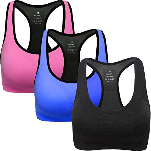 ANGOOL Damen Komfort Klassische Racerback Sport BH Top Fuer Yoga Fitness-Training, Schwarz blau rosa, S Fit 65B 65C 65D 70BC 70D 75BC von ANGOOL