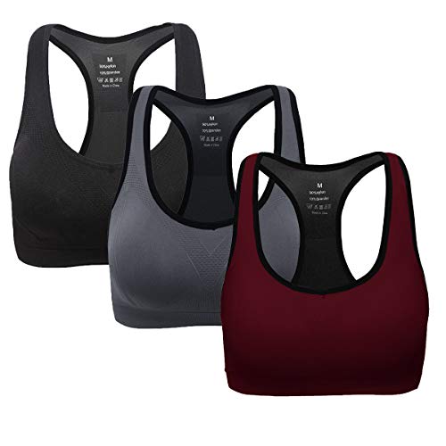 ANGOOL Damen Komfort Klassische Racerback Sport BH Top Fuer Yoga Fitness-Training, Schwarz grau weinrot, L Fit 80D 80DD 80E 85D 90BC 90D von ANGOOL