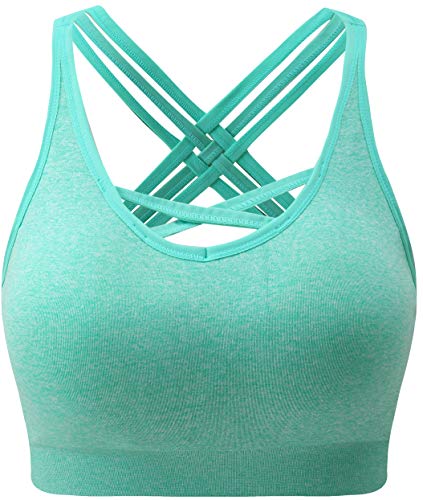 ANGOOL Damen Sport BH ohne Bügel Gepolstert Yoga Bra Kreuz Rücken Sport Bustier für Jogging Fitness , Grün , M von ANGOOL