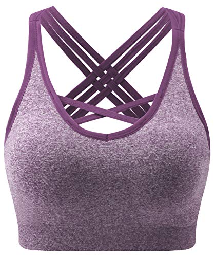 ANGOOL Damen Sport BH ohne Bügel Gepolstert Yoga Bra Kreuz Rücken Sport Bustier für Jogging Fitness , Violett , L von ANGOOL