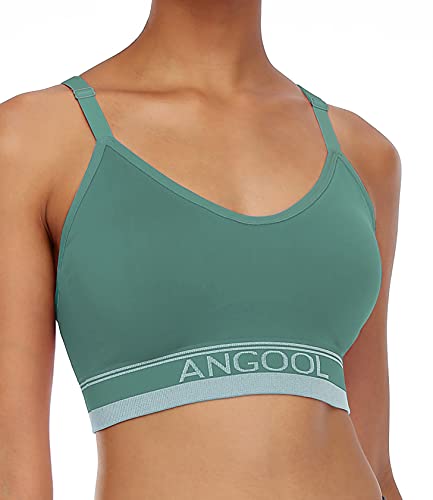 ANGOOL Sport BH Damen Einstellbarer Schultergurt Sport Bustier Damen Gepolstert Starker Halt Nahtlose Joggen Yoga Fitness Bra, 1er Pack, Grün, M von ANGOOL