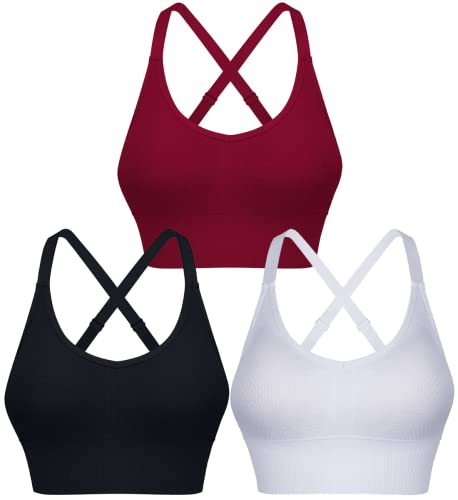 ANGOOL Sport BH Damen Starker Halt Push Up Einstellbarer Schultergurt Sport Bustier Damen Gepolstert Nahtlose Bienenwabe Sports Bras Ohne Bügel Joggen Yoga Fitness, Schwarz+weiß+rot, L von ANGOOL