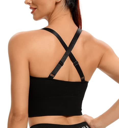 ANGOOL Sport BH Damen Starker Halt Push Up Einstellbarer Schultergurt Sport Bustier Damen Gepolstert Nahtlose Bienenwabe Sports Bras Ohne Bügel Joggen Yoga Fitness, Schwarz, L von ANGOOL