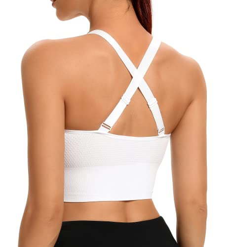 ANGOOL Sport BH Damen Starker Halt Push Up Einstellbarer Schultergurt Sport Bustier Damen Gepolstert Nahtlose Bienenwabe Sports Bras Ohne Bügel Joggen Yoga Fitness, Weiß, M von ANGOOL