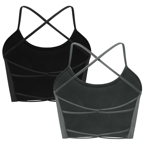 ANGOOL Sport BH Damen ohne Bügel Crossback Spaghettiträger Bustier Damen Gepolstert Feste Cup Seamless Rückenkreuz Sport Top Yoga Joggen Gym, Schwarz+Grau, M ANGOOL Sport BH Damen ohne Bügel Crossback Spaghettiträger Bustier Damen Gepolstert Feste Cup Seamless Rückenkreuz Sport Top Yoga Joggen Gym, Schwarz+Grau, M von ANGOOL