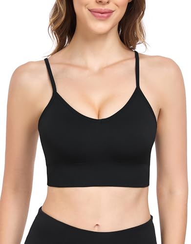 ANGOOL Sport BH Damen ohne Bügel Verstellbarer Spaghetti Träger Umwandelbar in Crossback, Black, M von ANGOOL