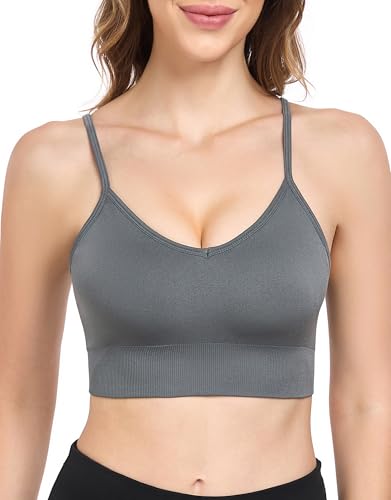ANGOOL Sport BH Damen ohne Bügel Verstellbarer Spaghetti Träger Umwandelbar in Crossback, Grey, M von ANGOOL