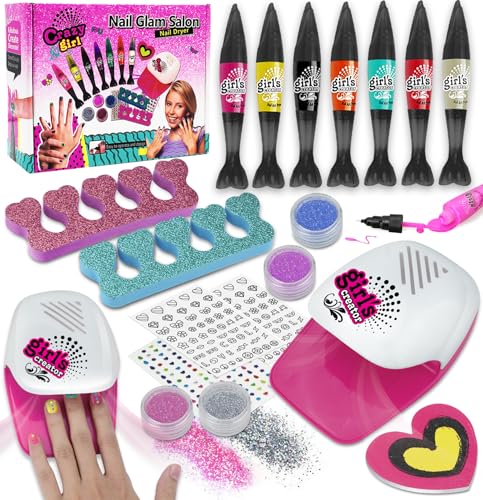 ANGREEL 18Stück Nagelstudio Kinder Mädchen mit Nageltrockner & Lackstifte, 7 Farben Kindernagellack Wasserbasierend & Quick-Dry, Geburtstag Weihnachten Geschenke für 5 6 7 8 Jahre Mädchen Schminke von ANGREEL