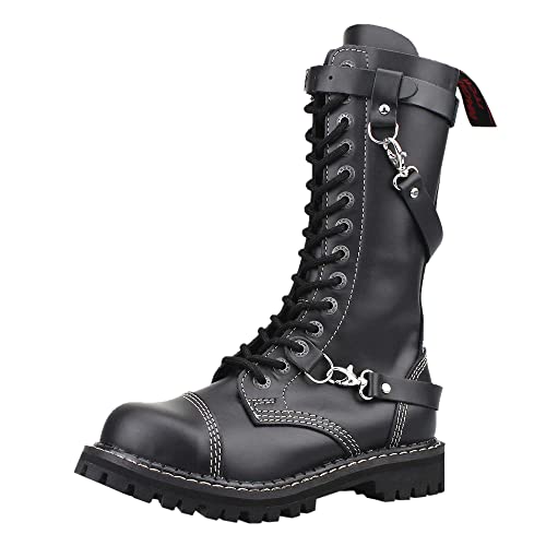 ANGRY ITCH - 14-Loch 3-Straps Stiefel - Leder Schwarz - Größe 40 von ANGRY ITCH