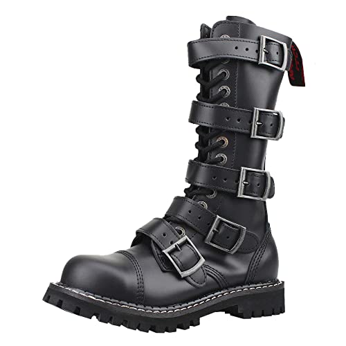 ANGRY ITCH - 14-Loch 5-Buckle Stiefel - Leder Schwarz - Größe 37 von ANGRY ITCH