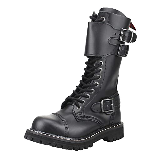 ANGRY ITCH - 14-Loch Front-Plate Stiefel - Leder Schwarz - Größe 47 von ANGRY ITCH