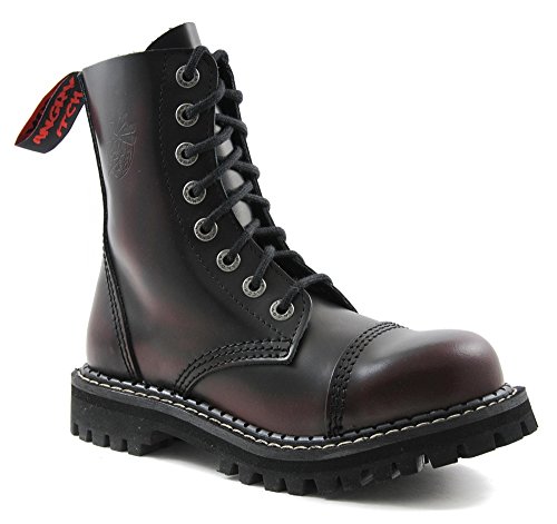 ANGRY ITCH - 8-Loch Burgundy Red Rub-Off Gothic Punk Army Ranger Armee Leder Stiefel mit Stahlkappe, EU 46 von ANGRY ITCH