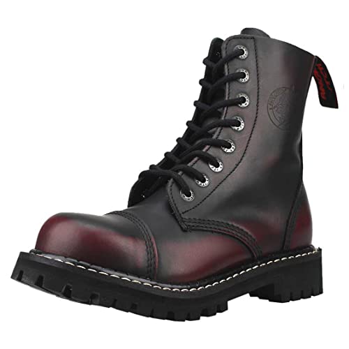 ANGRY ITCH-8-Loch Burgundy Red Rub-Off Leder Stiefel mit Stahlkappe, EU 43 von Angry Itch