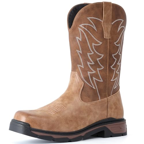 ANGRYRAM Cowboy-Arbeitsstiefel für Herren, wasserdicht, quadratischer Zehenbereich, Leder, Westernstiefel, pannensicher, unzerstörbar, Stahlkappe, Sicherheitsstiefel für Herren, Helles Braun, 43 EU ANGRYRAM Cowboy-Arbeitsstiefel für Herren, wasserdicht, quadratischer Zehenbereich, Leder, Westernstiefel, pannensicher, unzerstörbar, Stahlkappe, Sicherheitsstiefel für Herren, Helles Braun, 43 EU von ANGRYRAM