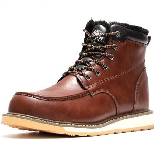 ANGRYRAM Winter Stahlkappe Stiefel für Herren Moc Toe Wasserdicht Arbeitsstiefel Herren Bequem Stahlkappe Keilsicherheitsstiefel Leicht Unzerstörbar Konstruktionsstiefel, Dunkelbraun, 42.5 EU von ANGRYRAM