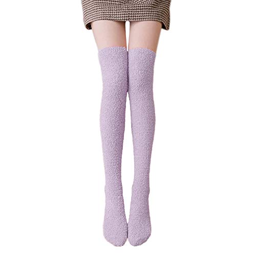 ANGUYA 1 Paar Damen Overknee Strümpfe Kuschelsocken Warme Wintersocken Lange Kniestrümpfe Überknie Socken (Lila) von ANGUYA