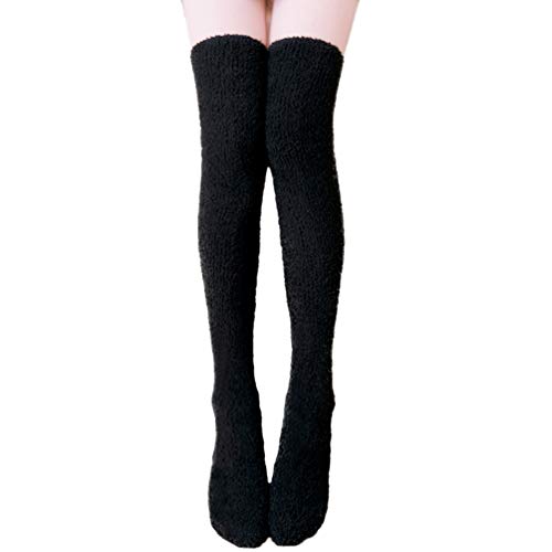 ANGUYA 1 Paar Damen Overknee Strümpfe Kuschelsocken Warme Wintersocken Lange Kniestrümpfe Überknie Socken (Schwarz) von ANGUYA