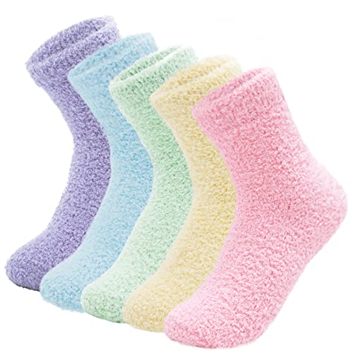 ANGUYA Damen Socken, Kuschelsocken Warme Wintersocken Hausschuhsocken Flauschige Weihnachtssocken Fuzzy Sock Schwester-Geschenk (Regenbogen (5 Paare)) (Regenbogen (5 Paare)) von ANGUYA
