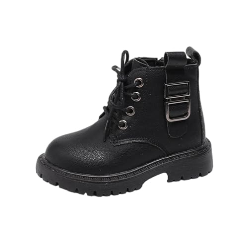 ANHATUIV Mädchen Combat Stiefeletten Schnalle Schnürschuhe rutschfest Kunstleder Vielseitig Multitype Wasserbeständigkeit Winter Herbst Schuhe für Schule, B Schwarz, 26 EU von ANHATUIV