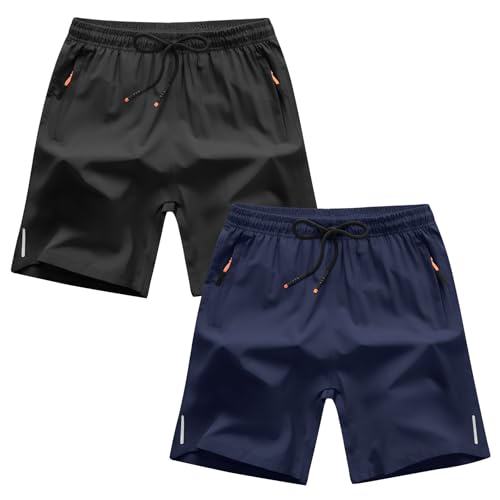 ANHDM Jungen-Shorts, schnelltrocknend, athletische Laufshorts mit Reißverschlusstaschen, B/Schwarz und Blau, 17-18 Jahre ANHDM Jungen-Shorts, schnelltrocknend, athletische Laufshorts mit Reißverschlusstaschen, B/Schwarz und Blau, 17-18 Jahre von ANHDM