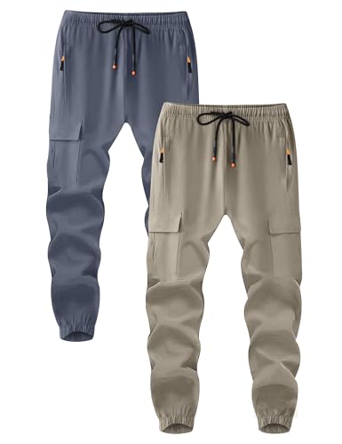 Cargo-Jogginghose für Jungen, schnelltrocknend, leichte Wanderhose mit Reißverschlusstaschen, Grau und Khaki, 15-16 Jahre Cargo-Jogginghose für Jungen, schnelltrocknend, leichte Wanderhose mit Reißverschlusstaschen, Grau und Khaki, 15-16 Jahre von ANHDM