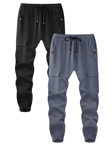 Cargo-Jogginghose für Jungen, schnelltrocknend, leichte Wanderhose mit Reißverschlusstaschen, Schwarz / Grau, 13-14 Jahre Cargo-Jogginghose für Jungen, schnelltrocknend, leichte Wanderhose mit Reißverschlusstaschen, Schwarz / Grau, 13-14 Jahre von ANHDM