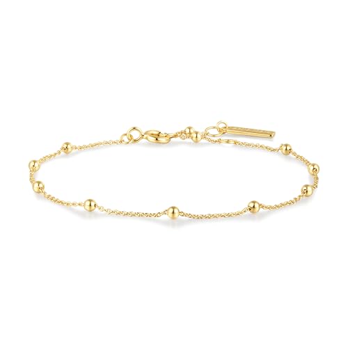 ANIA HAIE Damen Armband Chic Creator Beaded Chain Bracelet aus 925 Sterling Silber 14k Gold vergoldet, verziert mit 11 Goldperlen, Länge: 16,5 cm + 2 cm Verlängerung, inkl. Geschenkverpackung von ANIA HAIE
