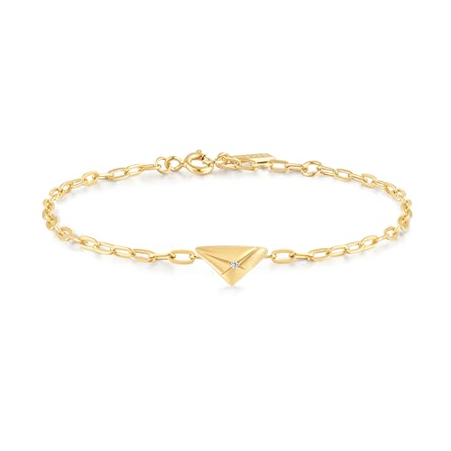ANIA HAIE Damen Armband SUNSHINE CHASER Triangle Kiss Bracelet aus 925 Sterling Silber 14k vergoldet, besetzt mit einem Zirkonia, Länge: 16,5 cm + 2 cm Verlängerung, inkl. Geschenkverpackung von ANIA HAIE