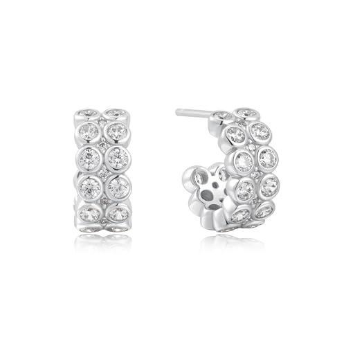 ANIA HAIE Damen Creolen CHIC CREATOR Double Row Stud Huggies aus 925 Sterling Silber, verziert mit 52 Zirkonia, Größe: 8,5 x 6,1 mm, inkl. Geschenkverpackung von ANIA HAIE