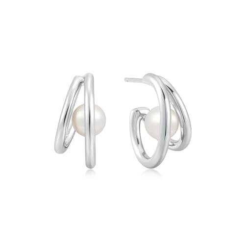 ANIA HAIE Damen Creolen Chic Creator Duo Freshwater Pearl Stud Hoops aus 925 Sterling Silber, verziert mit 2 Süßwasserperlen, Größe: 17,5 x 8,3 mm, inkl. Geschenkverpackung von ANIA HAIE