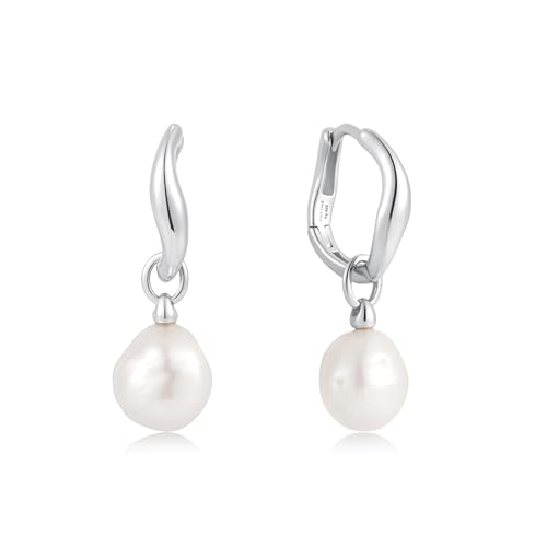 ANIA HAIE Damen Creolen CHIC CREATOR Freshwater Pearl Drop Hoops aus 925 Sterling Silber, verziert mit 2 Süßwasserperlen, Größe: 12 x 1,5~3 mm, inkl. Geschenkverpackung von ANIA HAIE
