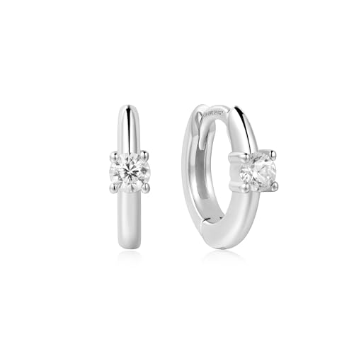 ANIA HAIE Damen Creolen Dusk Divas Solitaire Cubic Zirconia Mini Huggies aus 925 Sterling Silber, besetzt mit 2 Zirkonia, Größe: 6,5 x 1,2 mm, inkl. Geschenkverpackung von ANIA HAIE