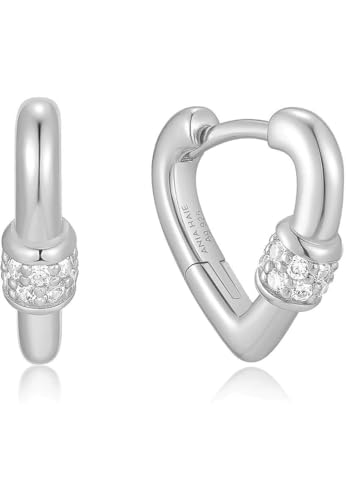 ANIA HAIE Damen Creolen Reimaginer Mini Heart Clasp Hoop Earrings aus 925 Sterling Silber, verziert mit 28 Zirkonia, Länge: 12,3 x 2 mm, inkl. Geschenkverpackung von ANIA HAIE