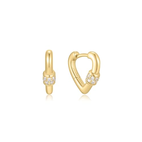 ANIA HAIE Damen Creolen Reimaginer Mini Heart Clasp Hoop Earrings aus 925 Sterling Silber 14k Gold vergoldet, verziert mit 28 Zirkonia, Länge: 12,3 x 2 mm, inkl. Geschenkverpackung von ANIA HAIE