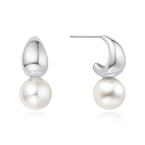 ANIA HAIE Damen Creolen Vogue Maven Shell Pearl Dome Hoop aus 925 Sterling Silber, verziert mit 2 Muschelperlen Größe: 23 x 20 mm, inkl. Geschenkverpackung von ANIA HAIE