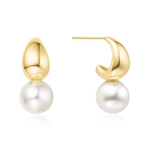 ANIA HAIE Damen Creolen Vogue Maven Shell Pearl Dome Hoop aus 925 Sterling Silber 14k Gold vergoldet, verziert mit 2 Muschelperlen Größe: 23 x 20 mm, inkl. Geschenkverpackung von ANIA HAIE