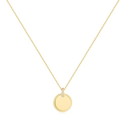 ANIA HAIE Damen Halskette CHIC CREATOR Disc Pendant Necklace aus 925 Sterling Silber 14k vergoldet, Anhänger besetzt mit 5 Zirkonia, Länge: 45 cm + 5 cm Verlängerung, inkl. Geschenkverpackung von ANIA HAIE