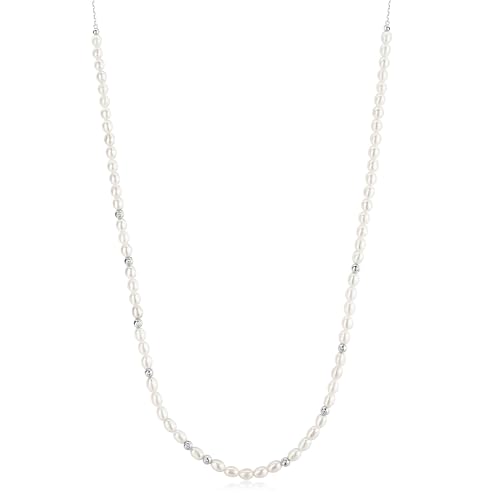 ANIA HAIE Damen Halskette Chic Creator Freshwater Pearl and White Cubic Zirconia Bezel Set Slider aus 925 Sterling Silber, verziert mit 76 Süßwasserperlen und 38 Zirkonia, Länge: 38 cm ANIA HAIE Damen Halskette Chic Creator Freshwater Pearl and White Cubic Zirconia Bezel Set Slider aus 925 Sterling Silber, verziert mit 76 Süßwasserperlen und 38 Zirkonia, Länge: 38 cm von ANIA HAIE