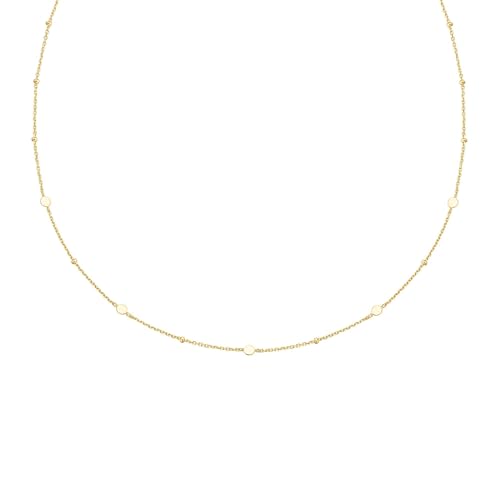ANIA HAIE Damen Halskette Chill Voyager Disc Station N aus 925 Sterling Silber 14k Gold vergoldet, verziert mit - 5 Goldplättchen und 10 Goldperlen, Länge: 40,5 cm + 5 cm Verlängerung von ANIA HAIE
