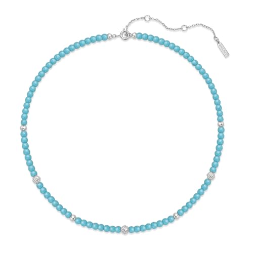ANIA HAIE Damen Halskette Chill Voyager Lab Created Turquoise aus 925 Sterling Silber, verziert mit 94 künstlichen Türkis, 6 Goldperlen und 6 Zirkonia, Länge: 38 cm + 7,5 cm Verlängerung von ANIA HAIE