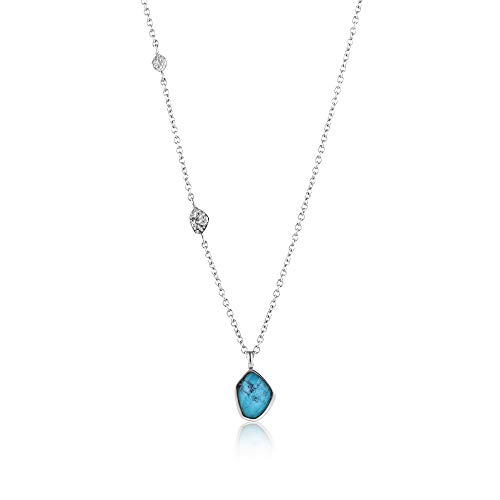 ANIA HAIE Damen Halskette MINERAL GLOW Turquoise aus Sterling Silber, besetzt mit zwei Silberplättchen und einem Türkis Anhänger, Länge 46cm + 5cm Verlängerung, inkl. Geschenkverpackung von ANIA HAIE