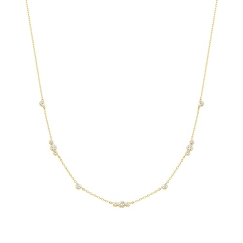 ANIA HAIE Damen Halskette Miss Dainty Sparkling Bezel Cubic Zirconia Station aus 925 Sterling Silber 14k verdgoldet, besetzt mit 13 Zirkonia, Länge: 38 cm + 5 cm Verlängerung, inkl. Geschenkverpackung von ANIA HAIE
