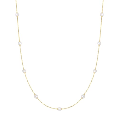 ANIA HAIE Damen Halskette Miss Dainty aus 925 Sterling Silber 14k verdgoldet, verziert mit 9 Muschelperlen, Länge: 40,5 cm + 5 cm Verlängerung, inkl. Geschenkverpackung von ANIA HAIE